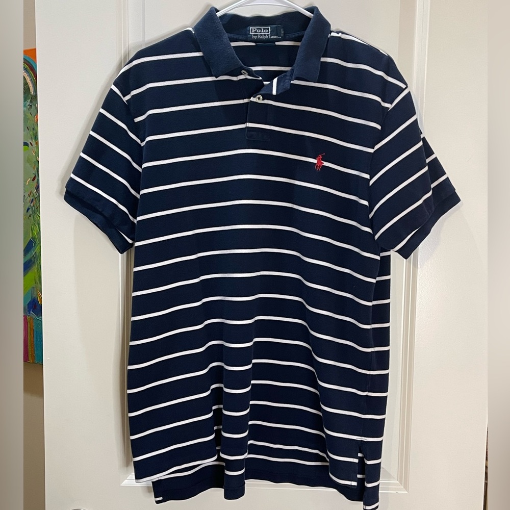Polo Ralph Lauren Navy and White Striped Polo Size XL